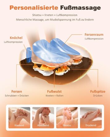 Електричний масажер для ніг Shiatsu з підігрівом, функціями розминання, роликами та повітряною компресією, 3 режими масажу, сірий