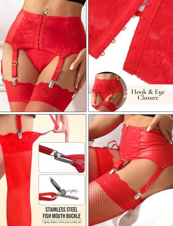 Смугастий пояс-смугастий з високою талією, великий розмір, мереживний пояс з шнурками та 6 металевими затискачами для стегон, червоний (без панчіх) L