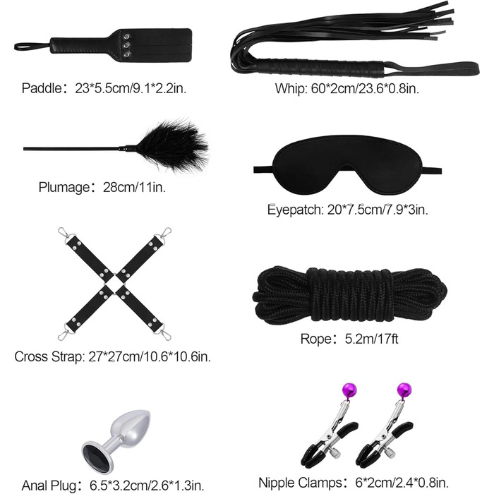 Набір для БДСМ-фетишу: мотузки, наручники, іграшки для дорослих, чорний колір