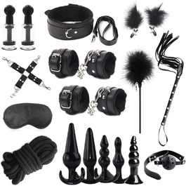 Набір для БДСМ: 26 предметів (наручники, аналплаг, кільце для пеніса, чікер, кліпси для сосків, маска для очей, батіг, приглушник)