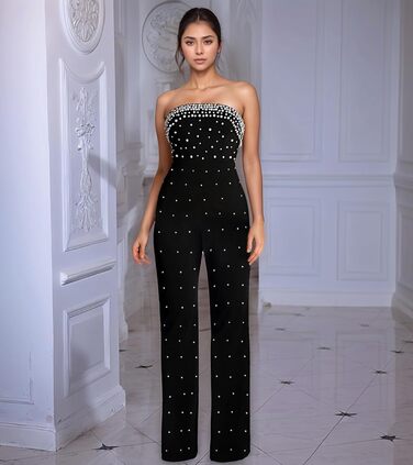 Жіночий ромпер з стразами Nagfar - сексуальний комбінезон для вечірнього виходу, коктейльної вечірки, клубу (D53 Schwarz, XL)