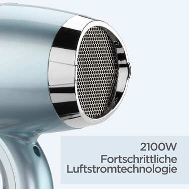 Професійний іонний фен BaByliss Hydro-Fusion 2100W з дифузором та концентратором, плазма-технологія для блиску та гладкості волосся, 3 режими температури, 2 швидкості, синій, D773DE