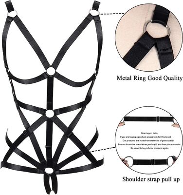 Комплект жіночий: бюстгальтер, пояс на тіло, стрінги. Чорний, готичний стиль, для танців та Хелловіну