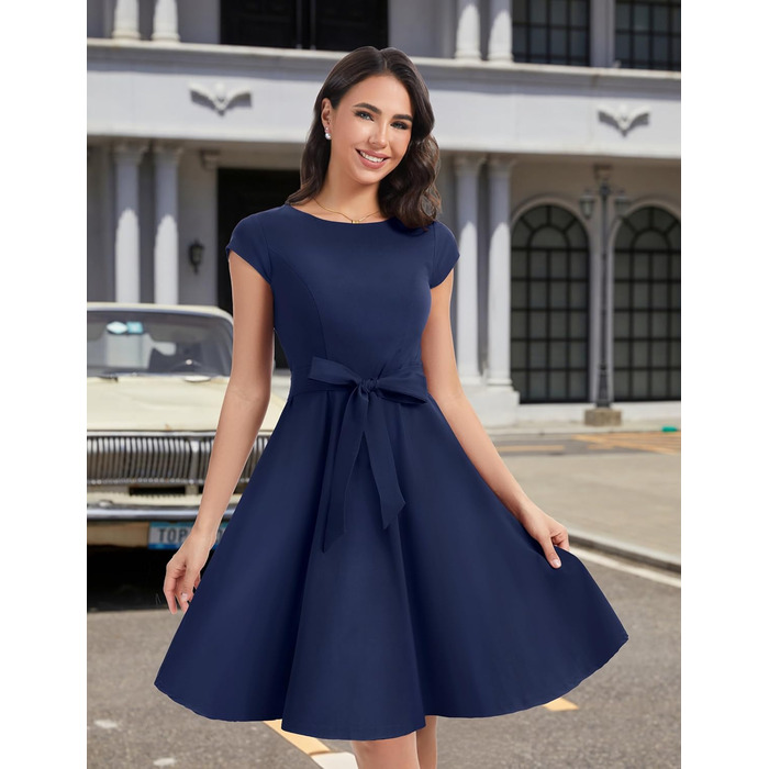 Сукня Dressystar вінтажна 50-х років в горошок, темно-синя, розмір M