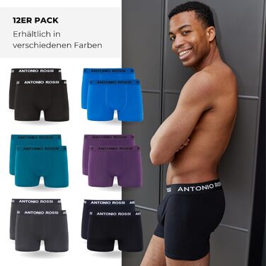 Боксери чоловічі Antonio Rossi 12 шт. в упаковці - чоловічі боксери-хіпстери, еластичний пояс, чорний, сірий, білий (4XL, чорний, синій, сірий, зелений)