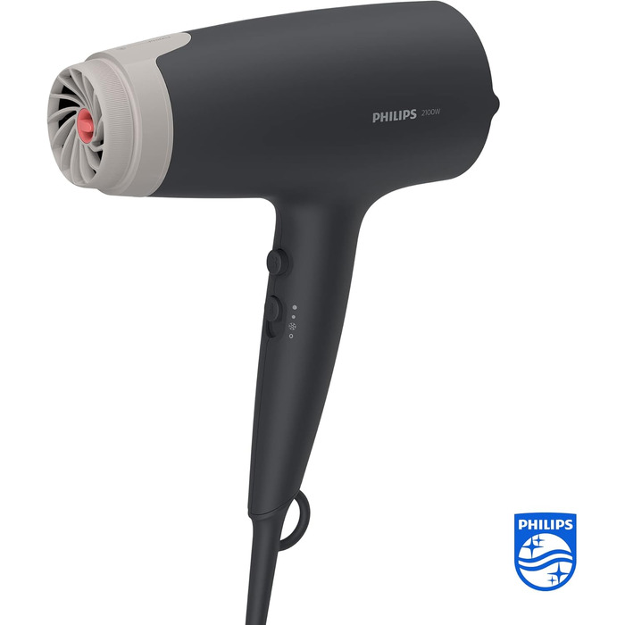Фен для волосся Philips Series 3000 BHD351/10 з функцією іонізації та ThermoProtect, 2100 Вт, 6 рівнів температури та швидкості, білий/чорний