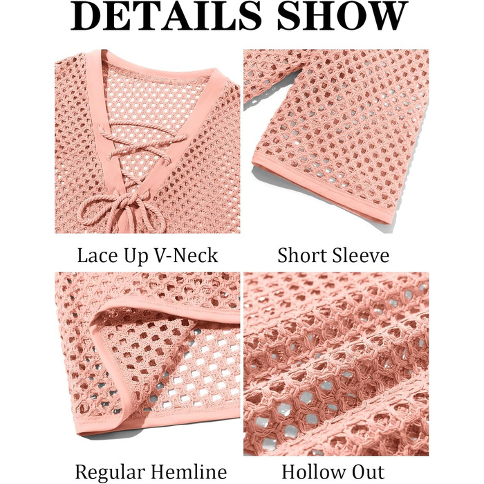 Чоловіча пляжна сорочка Runcati з шнурівкою, V-подібний виріз, в'язана, мереживна, прозора, літня сорочка (Рожева, L)
