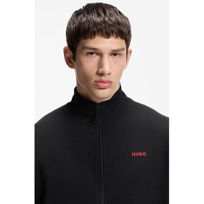 Чоловічий шкіряний ремінь HUGO Geek Sz35 чорного кольору з червоною прошивкою та логотипом на пряжці, розмір M