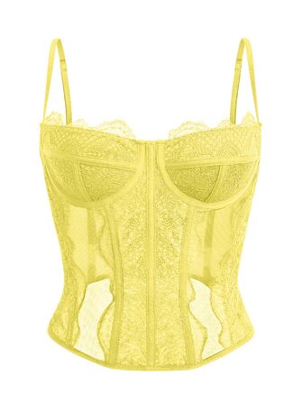 Жіночий корсет-топ Dealmore, мереживо, сітка, на тонких бретелях, для вечірок, клубів, побачень, жовтий (XS)