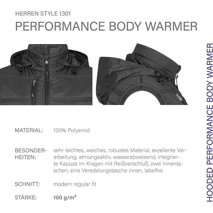 Чоловічий утеплений жилет з капюшоном HRM Performance Body Warmer, легкий нейлоновий Outdoor жилет (100 г/м²), темно-синій (Navy)