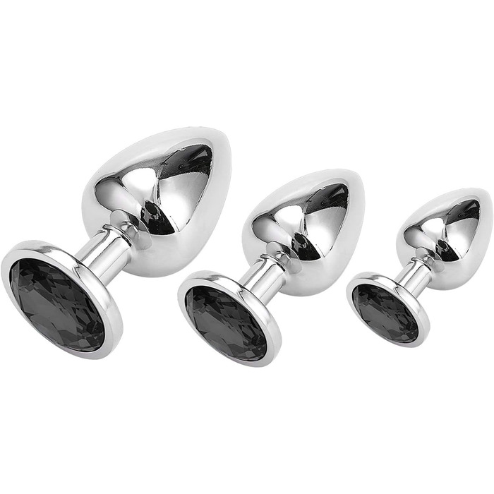 Набір анальних пробок Klein Medium Groß Metall з кристалами та діамантами (чорний)