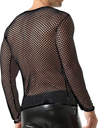 Чоловіча сітчаста футболка QiaTi з довгим рукавом, прозора, мереживна, чорна