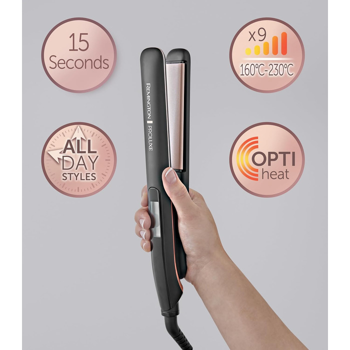 Випрямляч для волосся Remington PROluxe Midnight S9100B з керамічними пластинами 110 мм, OPTIheat, 150-230°C