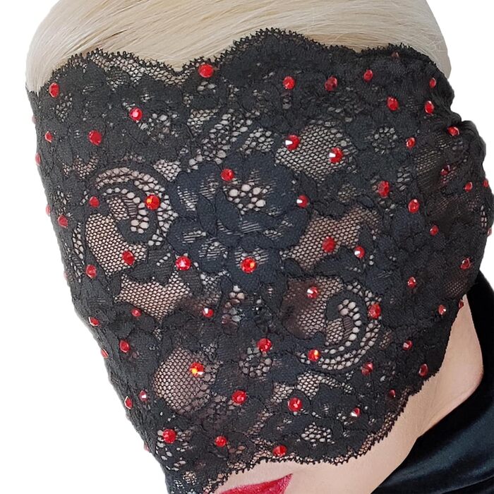 Елегантна червона мереживна маска для жінок з каміннями – венеціанська маска з квітковим візерунком для маскараду, карнавалу, косплею, готичної вечірки та особливих подій (чорний колір з червоними каміннями)
