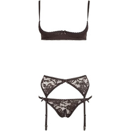Cottelli Collection: чорний комплект бюстгальтера та трусиків з мереживом, 70g