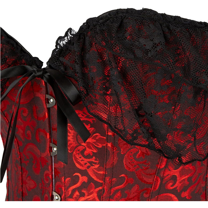 Корсет для жінок з шнурівкою, квітковий принт, вінтажний стиль, під грудьми, застібка спереду, бюстгальтер, талія, формувальна спідня білизна (XXL, B-темно-червоний)