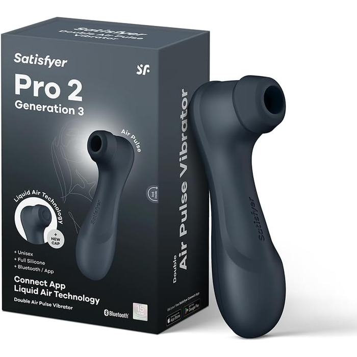 Вібратор Satisfyer Pro 2 Gen 3 з підключенням через APP | Технологія Liquid-Air | Тиха та потужна стимуляція клітора | Вібратор-імпульсна хвиля | Іграшка для дорослих, подарунок для жінок | Дildo чорного кольору