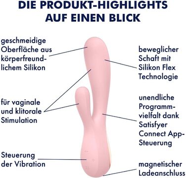 Vibrator Satisfyer Mono Flex Connect App G-Punkt | Силіконовий вібратор з керуванням через додаток | Стимулятор клітора та G-точки | Інтимна іграшка для жінок | Швидка зарядка | 1 шт. (Mauve)