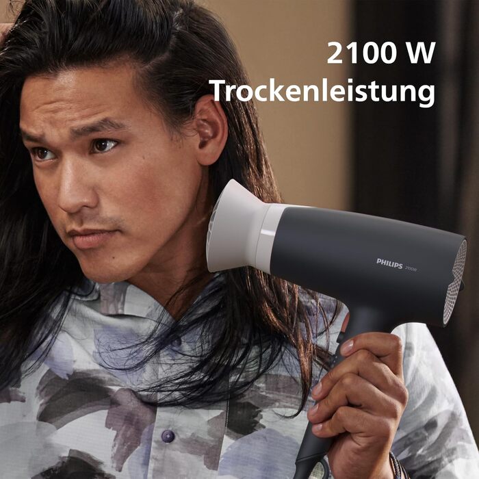 Фен для волосся Philips Series 3000 BHD351/10 з функцією іонізації та ThermoProtect, 2100 Вт, 6 рівнів температури та швидкості, білий/чорний
