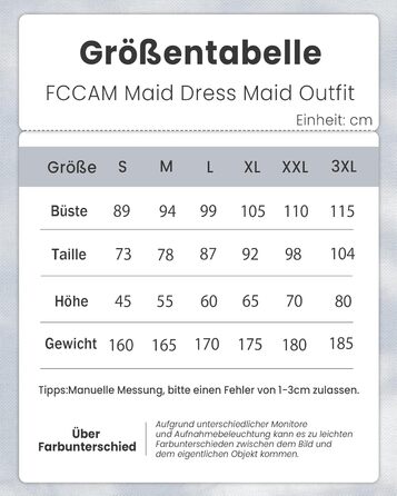 Костюм покоївки FCCAM CCAM: чорне плаття покоївки, костюм для косплею, одяг для обслуговуючого персоналу, 3XL