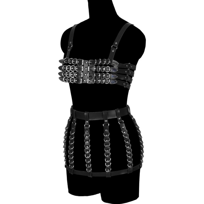Корсет-гетри з шкіряним поясом для жінок та дівчат. Готичний аксесуар для вечірок, танців, готичного стилю (Чорний)