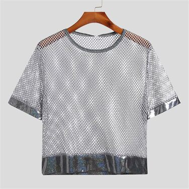 Чоловіча футболка з сіткою та вставками, стильна футболка-кроп топ для вечірок та повсякденного носіння, сірий колір