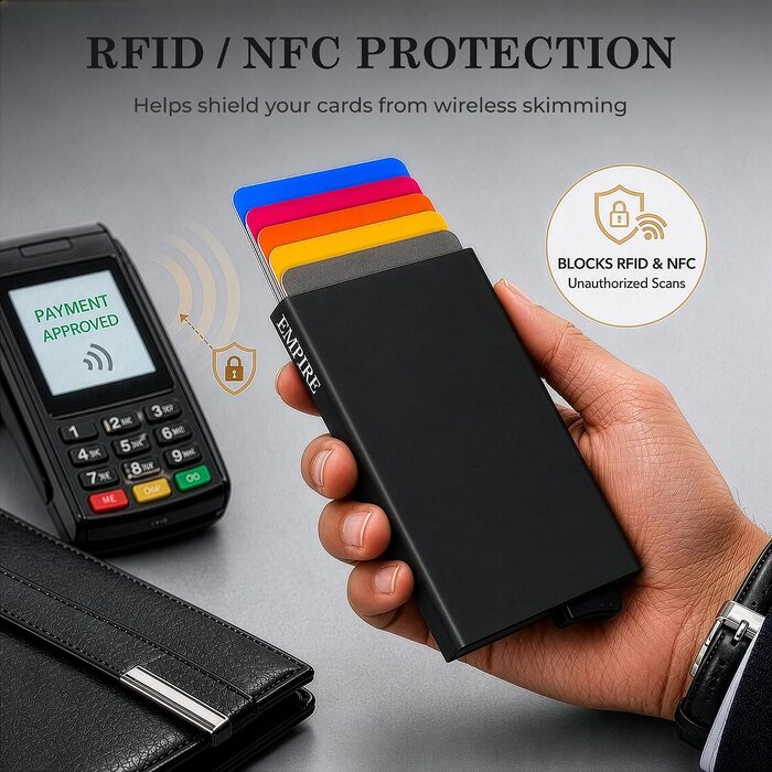 Чоловічий картхолдер Empire Jet Black — тонкий мінімалістичний гаманець з RFID/NFC захистом для кредитних карток