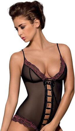 Корсет-боді Obsessive Zarter з витонченою мереживом та шнуванням, чорний (XXL), подарункова коробка