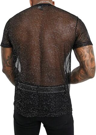 Чоловіча футболка AIEOE з блискучим дизайном - дихаюча клубна футболка з сітки, чорна