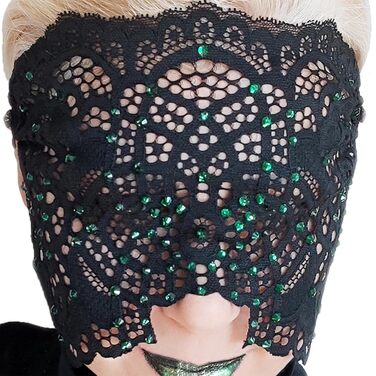 Ручна вишита мереживна маска на обличчя з камінням для жінок, чорна маска для маскараду, балу, карнавалу, весілля, бурлеску, косплею, Марді Гра (чорний колір, зелені камінці)