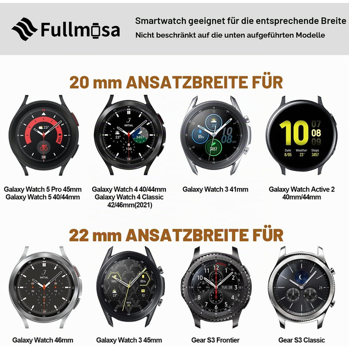 Шкіряний ремінець Fullmosa 22 мм для Samsung Galaxy Watch 46 мм, Galaxy Watch 3 45 мм, Gear S3 Frontier/Classic, колір зелений, срібляста застібка