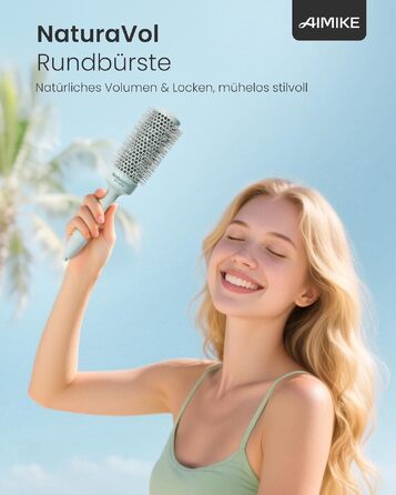 Кругла щітка для волосся AIMIKE NaturaVol 43 мм для об'єму та гладкості, брашинг для фену для середнього волосся та м'яких хвиль, фіолетова