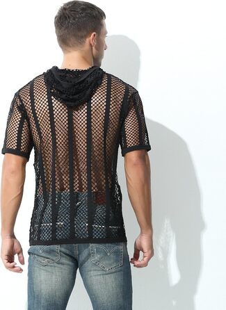 Чоловічий худі Evankin з сіткою, прозорий, короткий топ, футболка, прозорий пуловер (чорний, L)