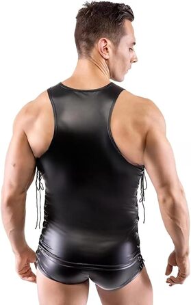Чоловічий комплект: шкіряна жилетка, шорти, майка. Сексуальний набір для ночі. Чорний, без рукавів, облягаючий, для нічного клубу. Wetlook, комплект з 5 частин.