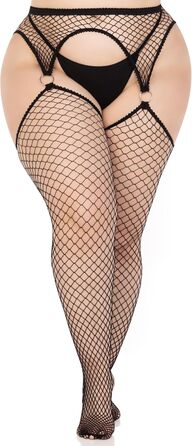Чорні мереживні панчохи з пришитим поясом Leg Avenue, розмір 1X-2X