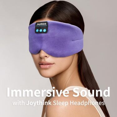 Маска для сну з Bluetooth-навушниками Joythink 5.3, шовкова музична маска для сну та медитації, підходить для сну на боці, 16 годин роботи, мийний аксесуар для подорожей та відпочинку (Фіолетова)