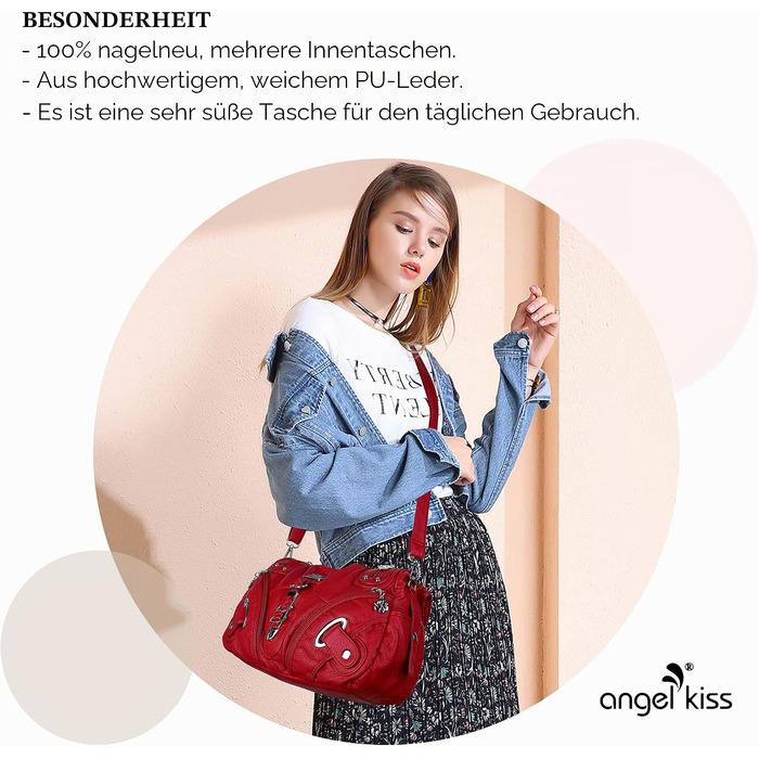 Жіноча сумка-хобо Angelkiss: велика сумка через плече для щоденного використання та подорожей, червона (Getaway Solids)