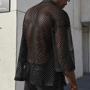 Чоловіча сітчаста футболка Detwen - прозора сорочка для клубу, чорна