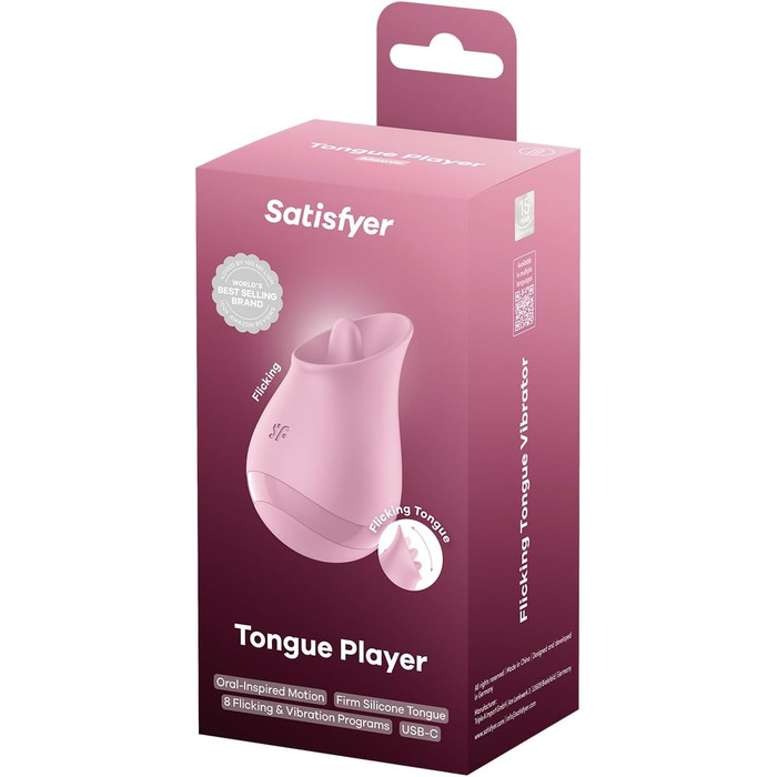 Satisfyer Tongue Player: вібратор для жінок, 8 режимів вібрації та стимуляції язичка, водонепроникний (IPX7), USB-C зарядка, силікон