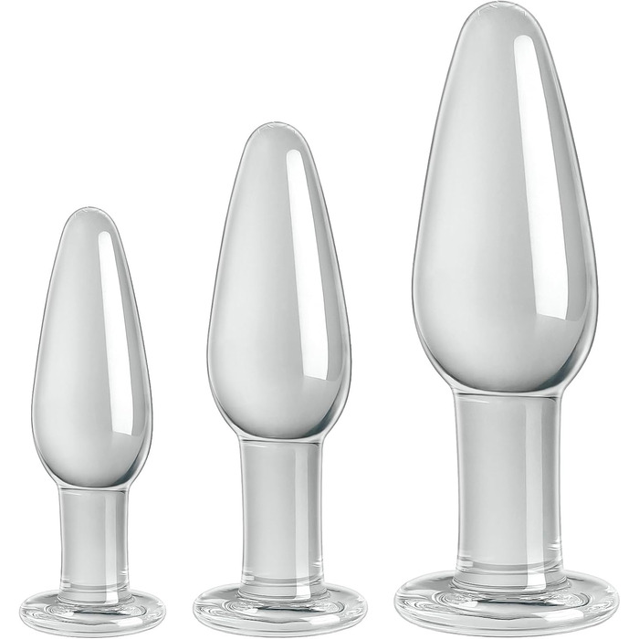Анальні іграшки для дорослих: набір з 3 шт. (кришталь, конічної форми) для стимуляції G-точки, для жінок, чоловіків, пар