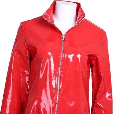 Жіночий тренч з лакованої шкіри, довгий, червоний (XL)