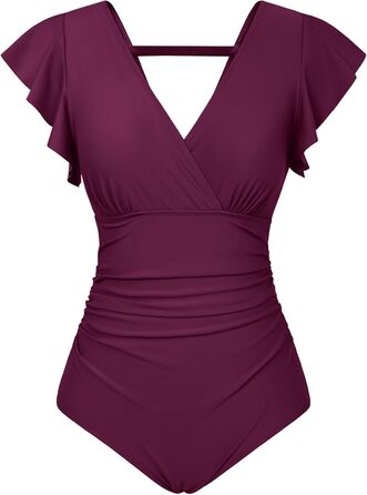 GRACE KARIN купальник жіночий корегуючий, суцільний, V-подібний виріз, монокіні, фігурна майка, рукава-крила, літній, одноцільний (XXL, пурпуровий)