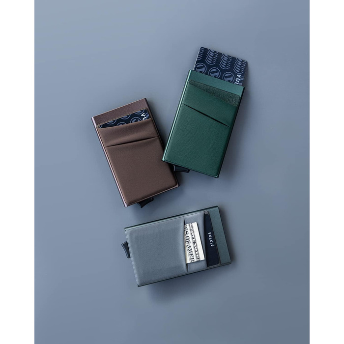 Чоловічий компактний гаманець-картхолдер VULKIT з RFID/NFC захистом для 5-7 карток та купюр, колір: темно-зелений (Midnight Green)