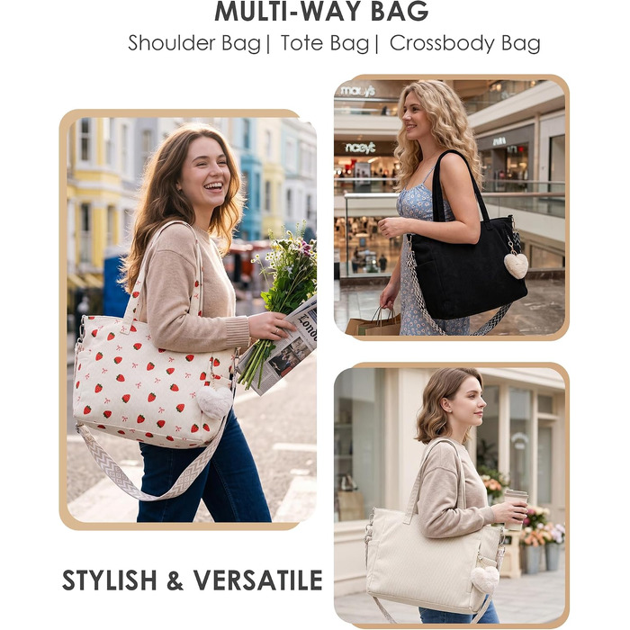 Жіноча сумка-шопер Makukke Cord Tote Bag: велика тканинна сумка через плече з вельвету для роботи, офісу, подорожей та навчання (з бантом)
