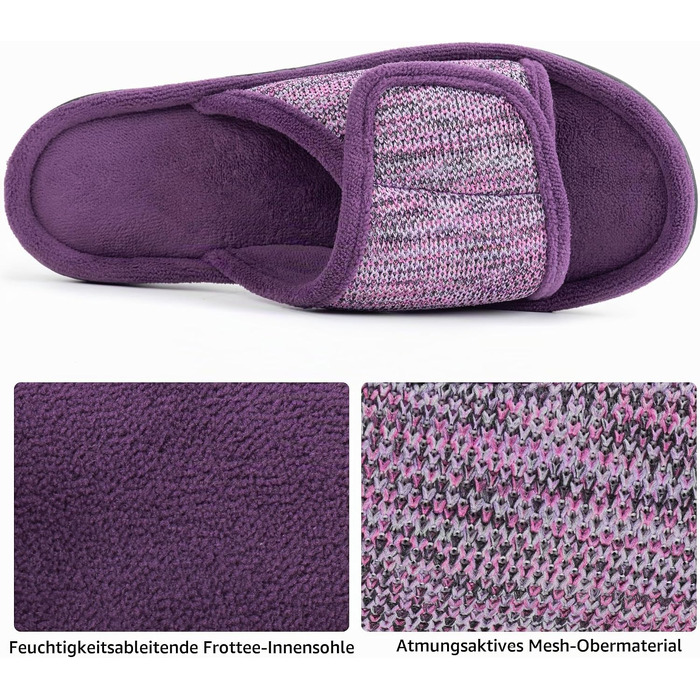 Жіночі домашні капці-шльопанці RockDove з ефектом пам'яті (Memory Foam), регульований ремінець, колір баклажан, розмір 38/39 EU