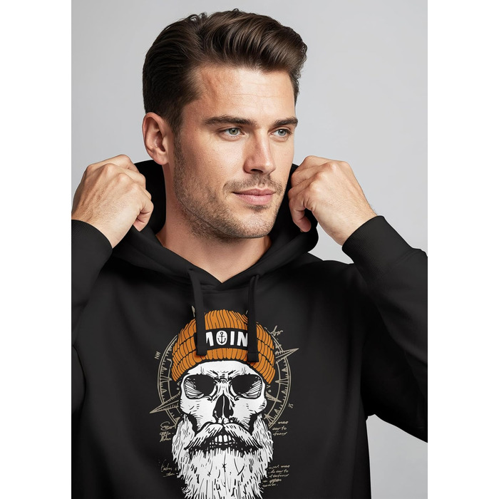 Чоловічий худі Neverless Moin Skull з принтом черепа, компаса та вітрози, чорний, розмір L