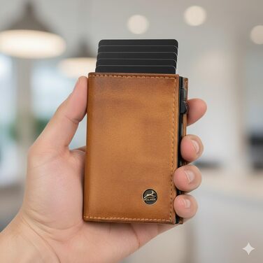 Шкіряний картхолдер Fa.Volmer POP-UP з монетницею та RFID захистом для чоловіків та жінок, колір коньячний