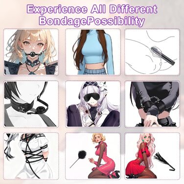 Набір для БДСМ з шкіри, 17 предметів: наручники, маска для очей, мотузки, для дорослих пар