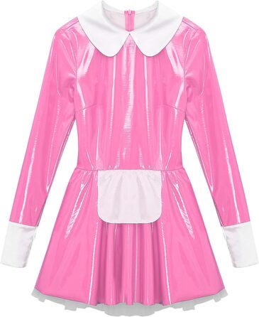 Демімейдова сукня Alvivi з ефектом вологого блиску, шкіряне міні-плаття, готичний стиль, костюм покоївки, карнавальний костюм, Хелловін, вечірка (XL, D Рожевий A)