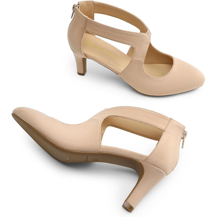 Жіночі закриті туфлі-човники Dream Pairs на низьких підборах (Kitten Heels), бежеві, розмір 39 EU
